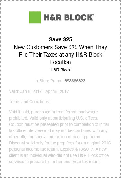 H&R Block In-Store Coupon 2017