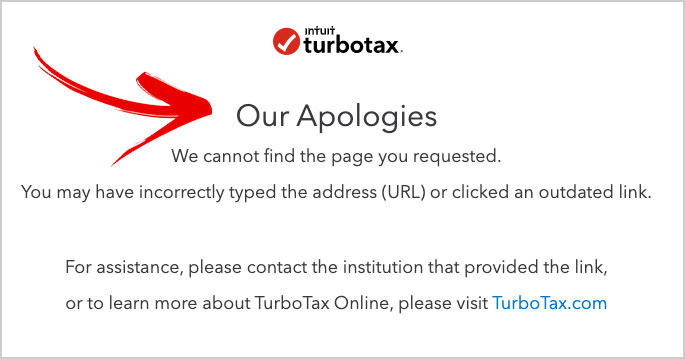 turbotax page not found