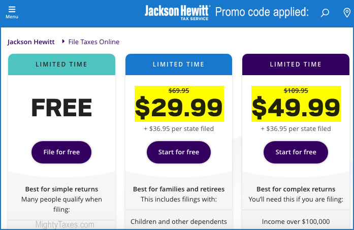 jackson hewitt promo code applied