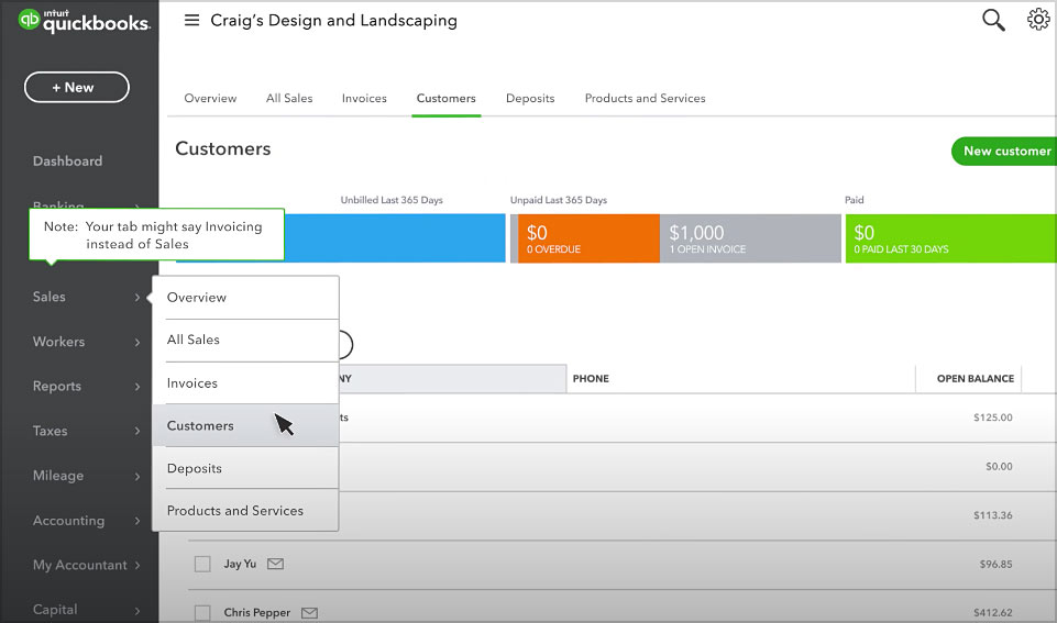 quickbooks create invoice customers