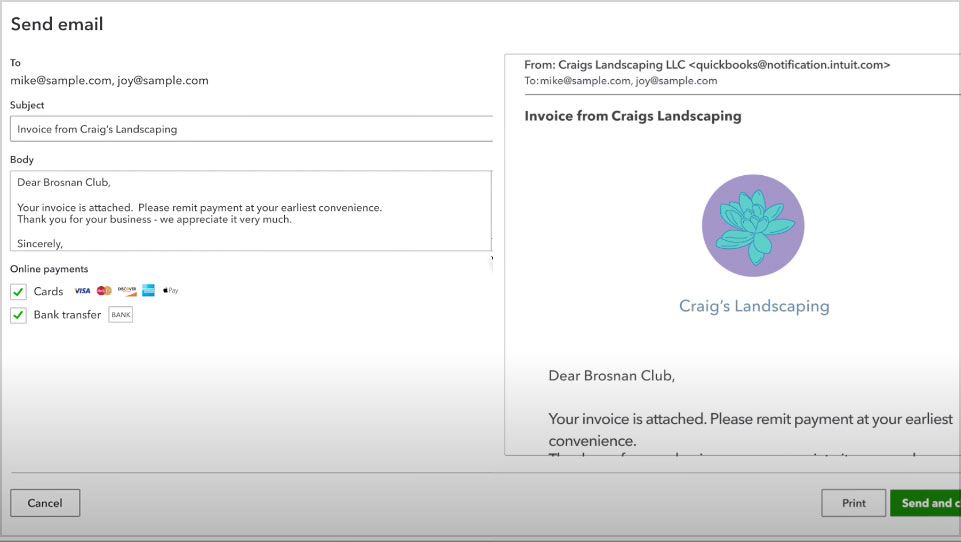 quickbooks how send invoice