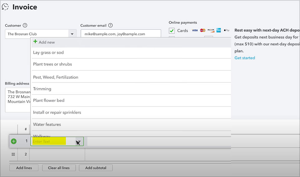 quickbooks invoice charging customer