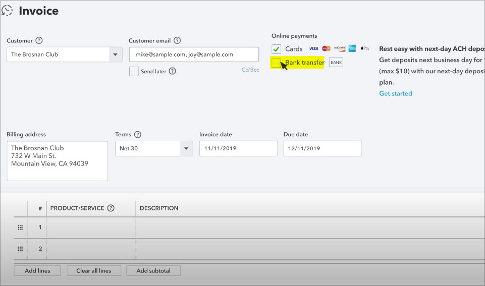 quickbooks invoice payment