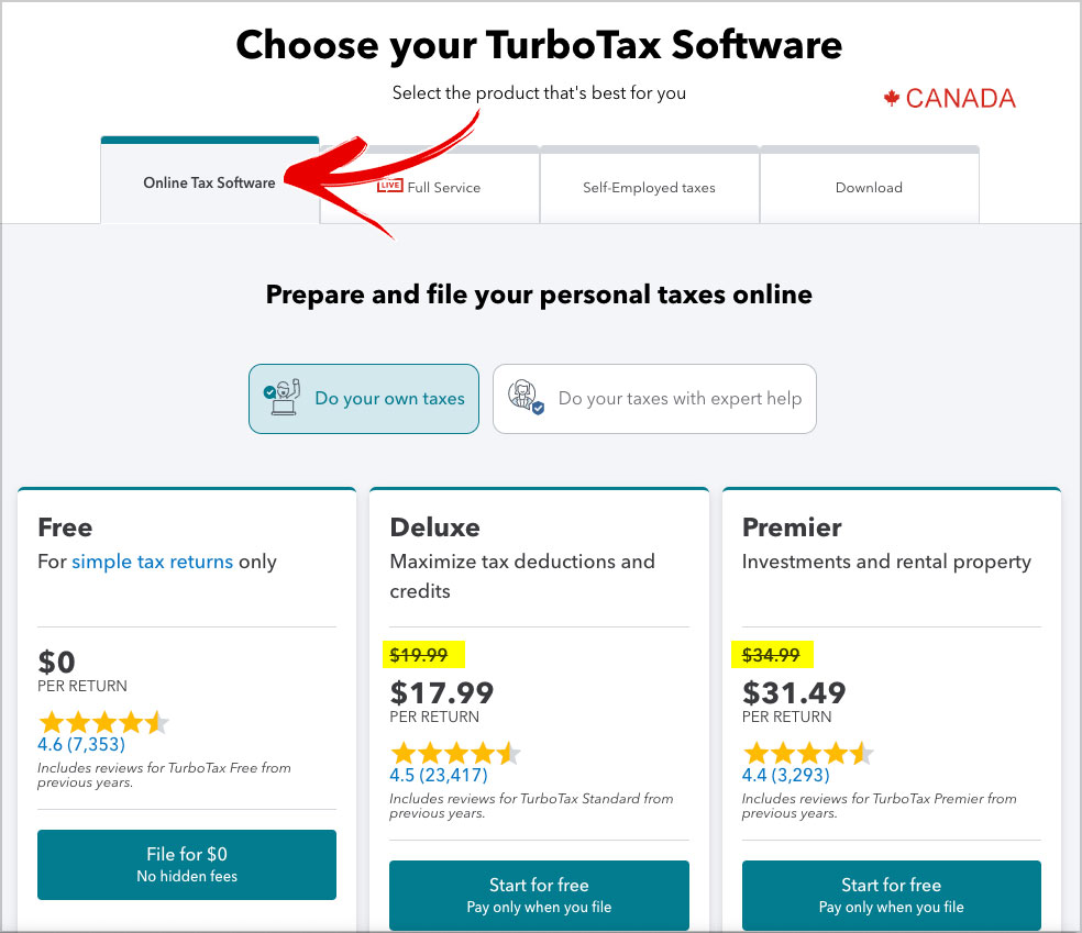 turbotax canada online coupon