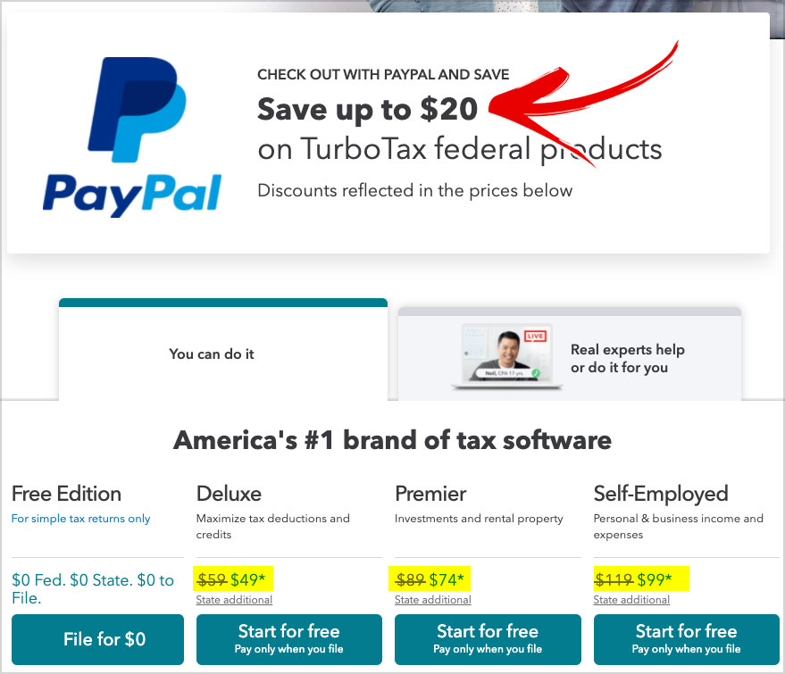 paypall turbotax discount
