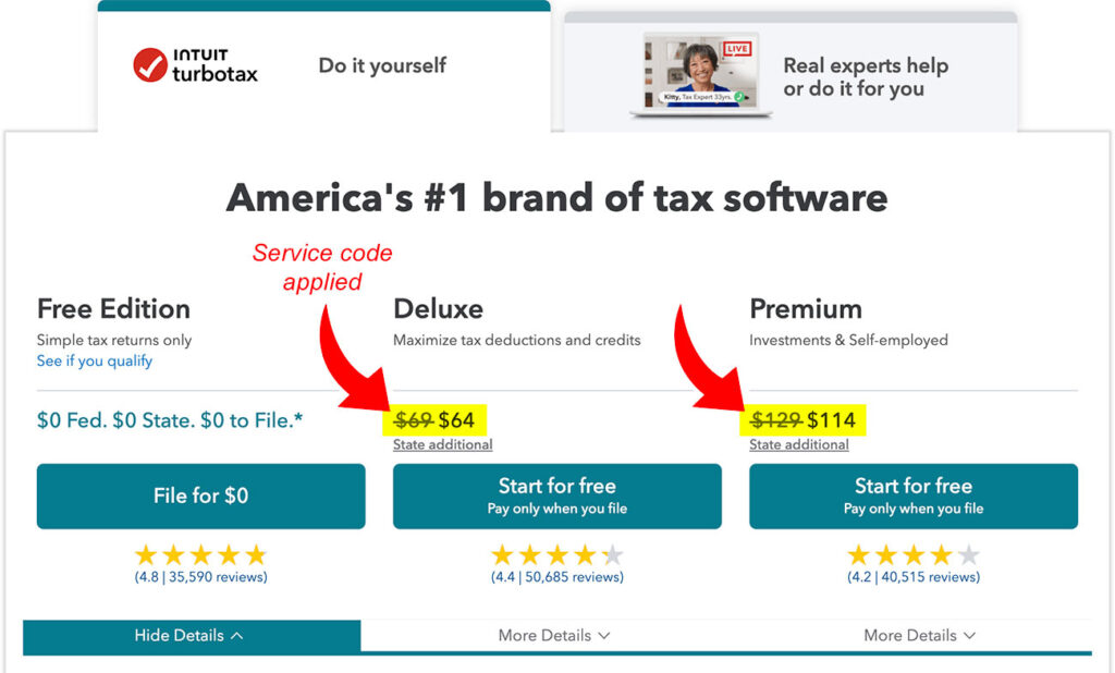 service code turbotax applied
